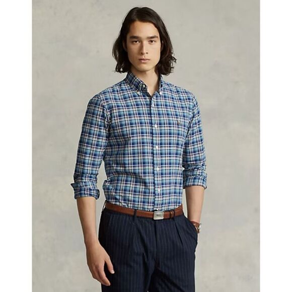 POLO RALPH LAUREN Classic Fit Plaid Oxford Shirt Blue L - Picture 2 of 8